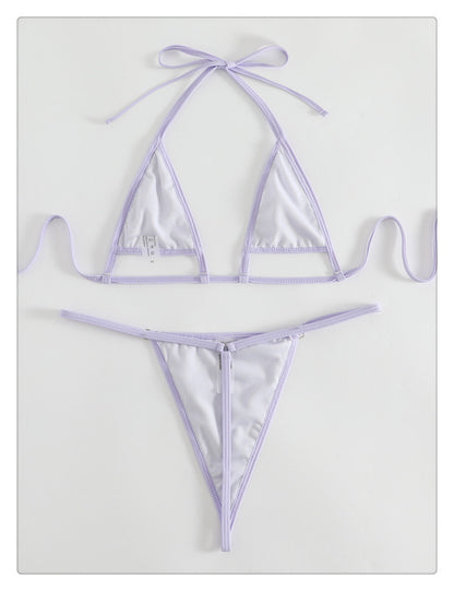 Lilac Textured Cut-Out Micro Halter Bikini Set