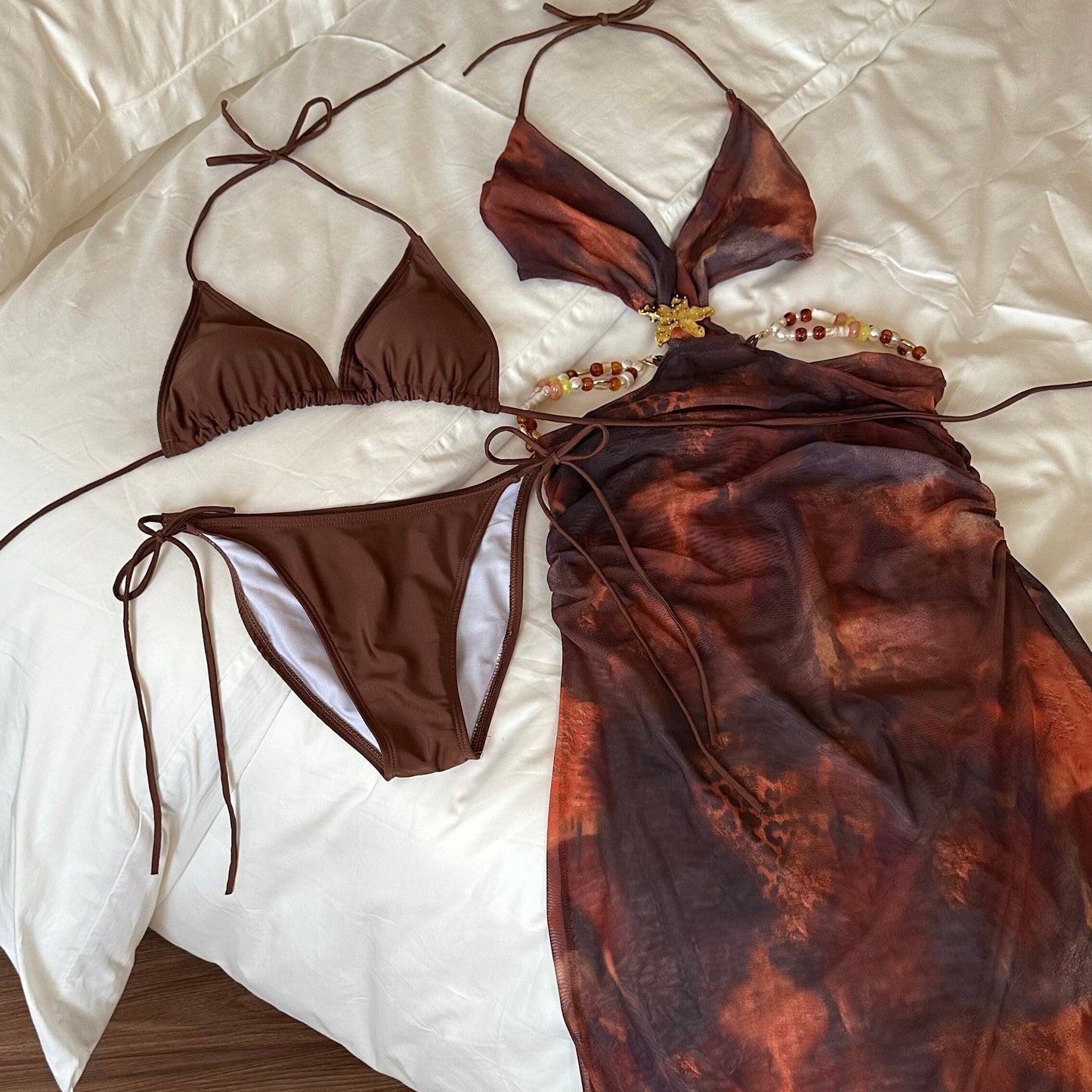 Floral Cut-Out Ruched Mesh Maxi Beach Dress
