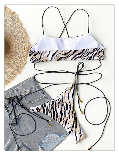Tiger Print Wrap-Around Bikini Set