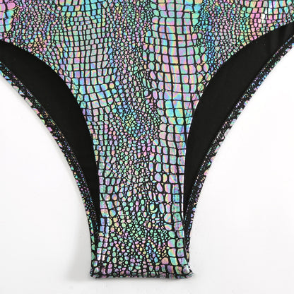 Metallic Holographic Snakeskin Cut-Out Swimsuit