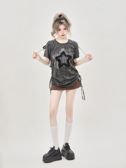 Distressed Star Graphic Grunge Gray T-Shirt