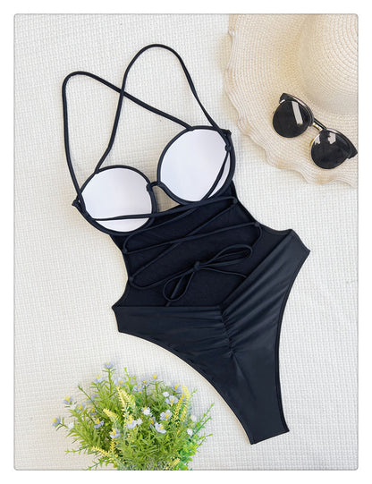 Black Underwire Cut-Out One Piece Swimsuit