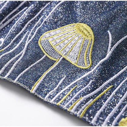 Celestial Beaded Butterfly Navy Mini Slit Dress