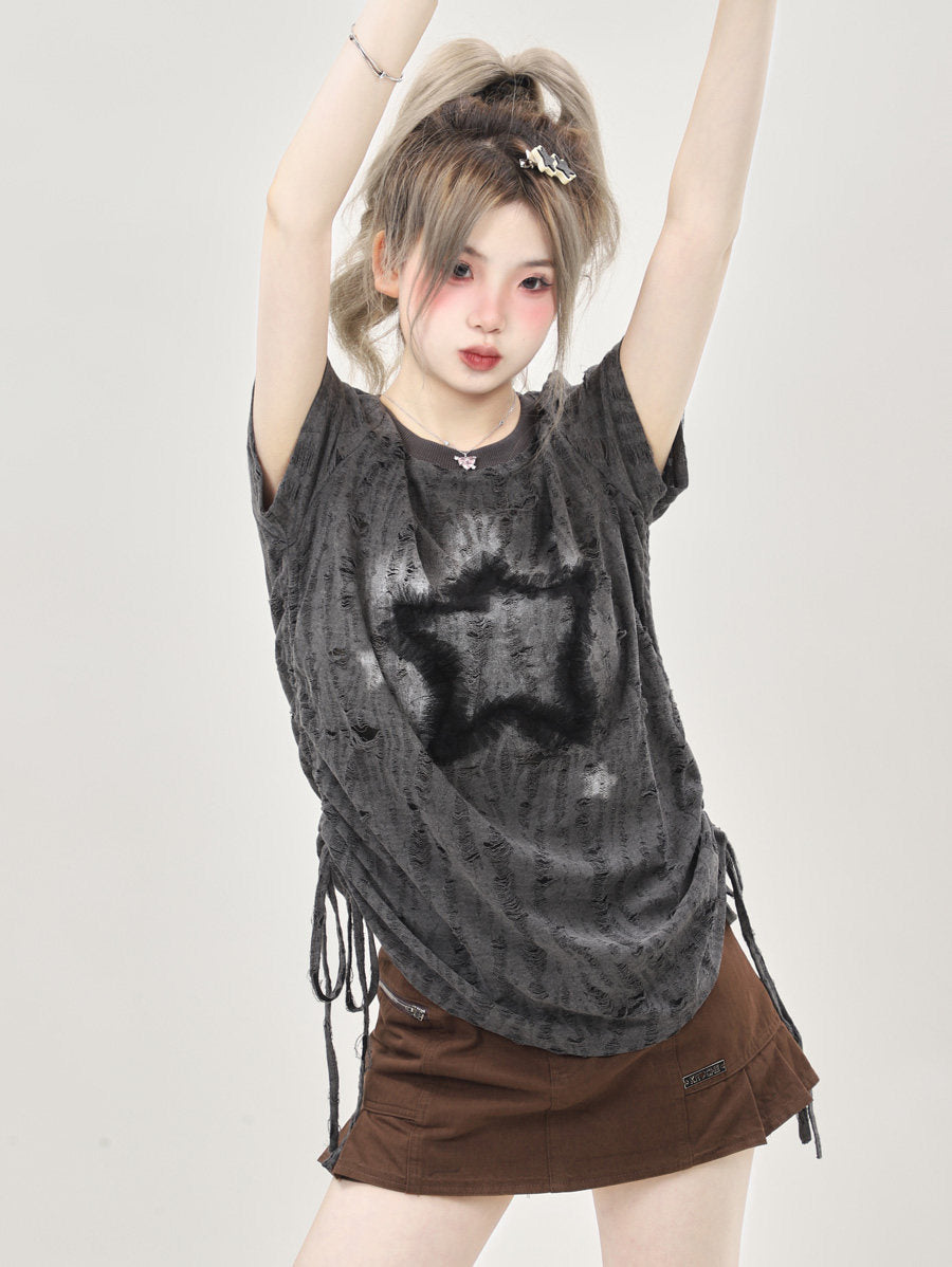 Distressed Star Graphic Grunge Gray T-Shirt