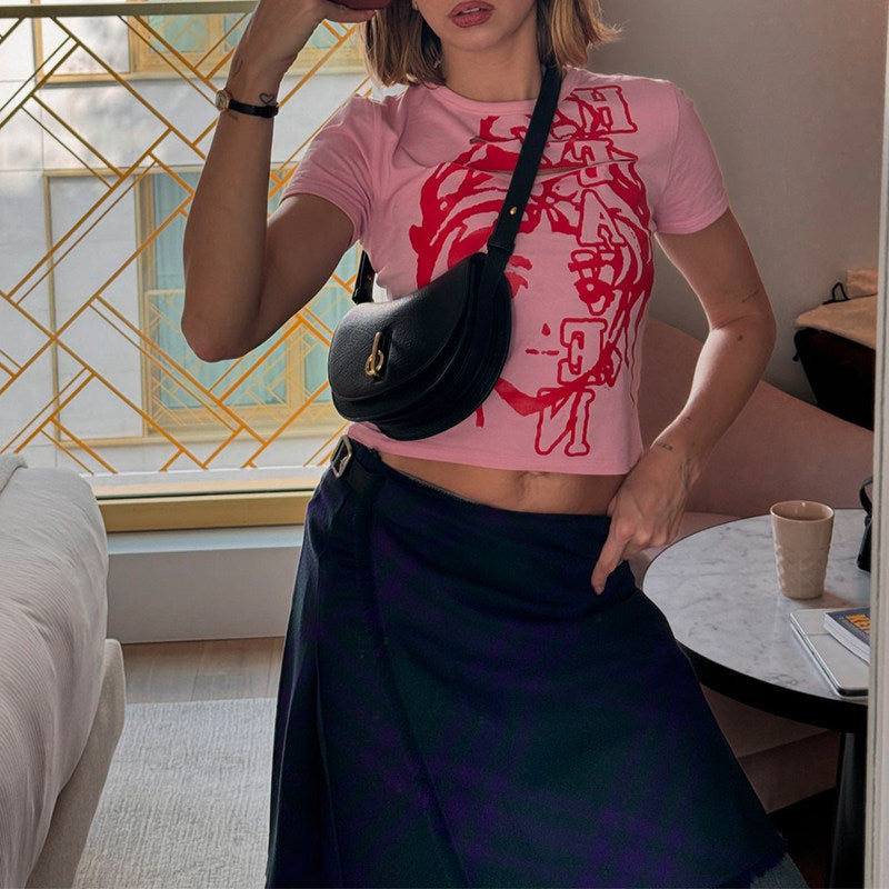 Anime Graphic Cut-Out Pink Baby Tee