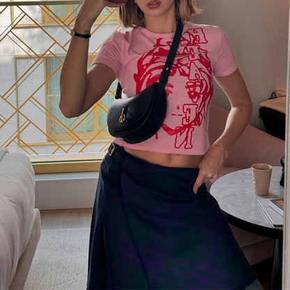 Anime Graphic Cut-Out Pink Baby Tee