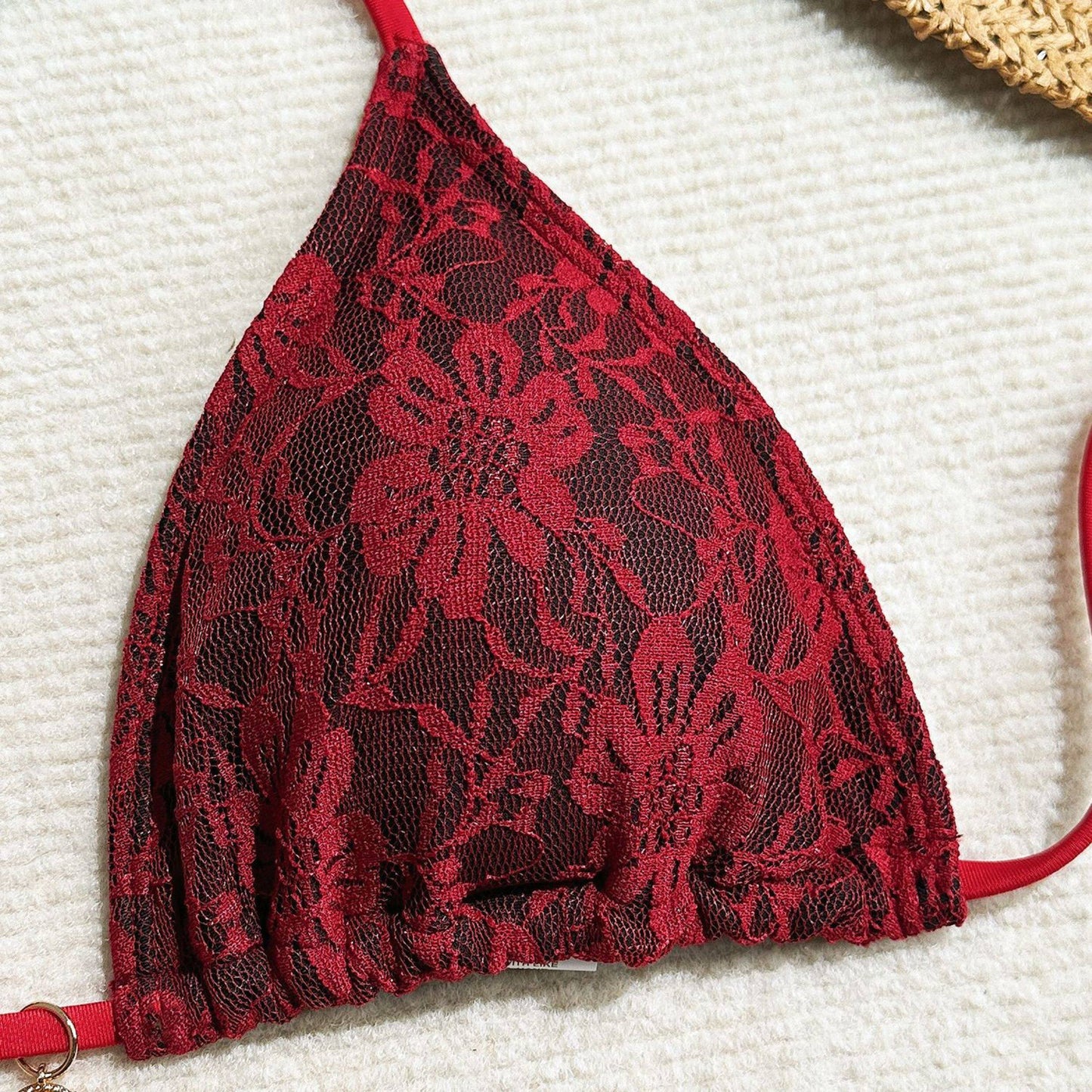 Floral Lace 3-Piece Bikini Set with Matching Sarong