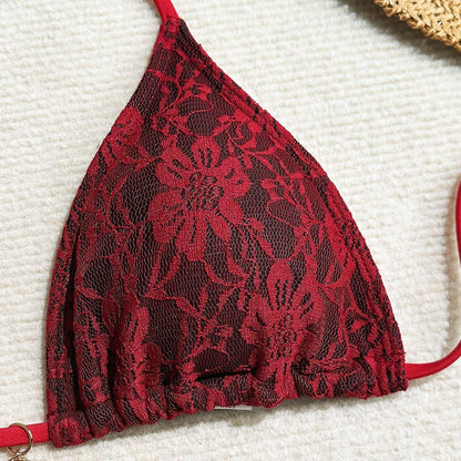 Floral Lace 3-Piece Bikini Set with Matching Sarong