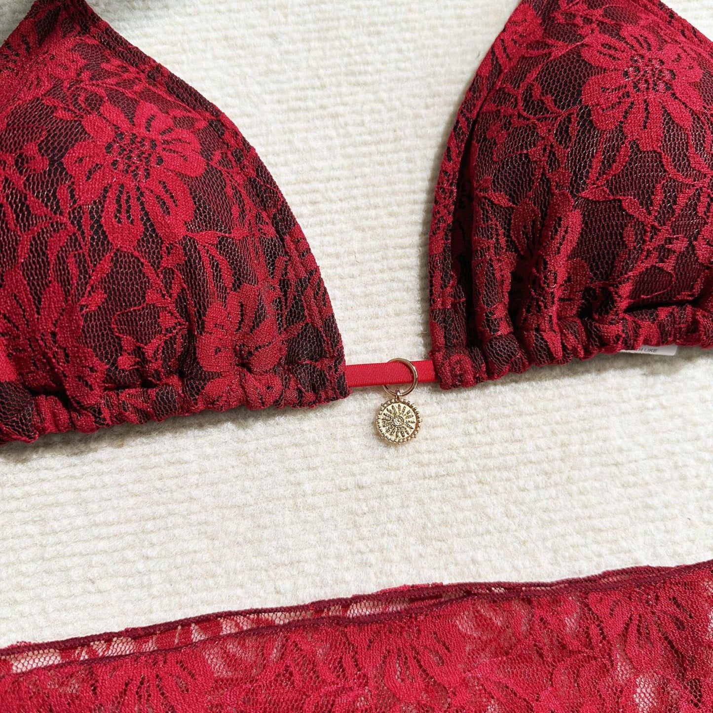 Floral Lace 3-Piece Bikini Set with Matching Sarong