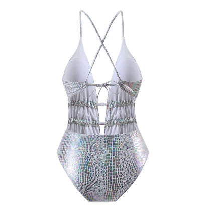 Metallic Holographic Snakeskin Cut-Out Swimsuit