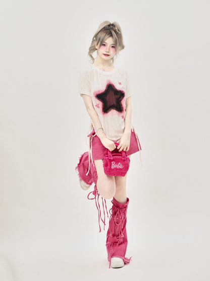 Distressed Star Graphic Grunge Gray T-Shirt