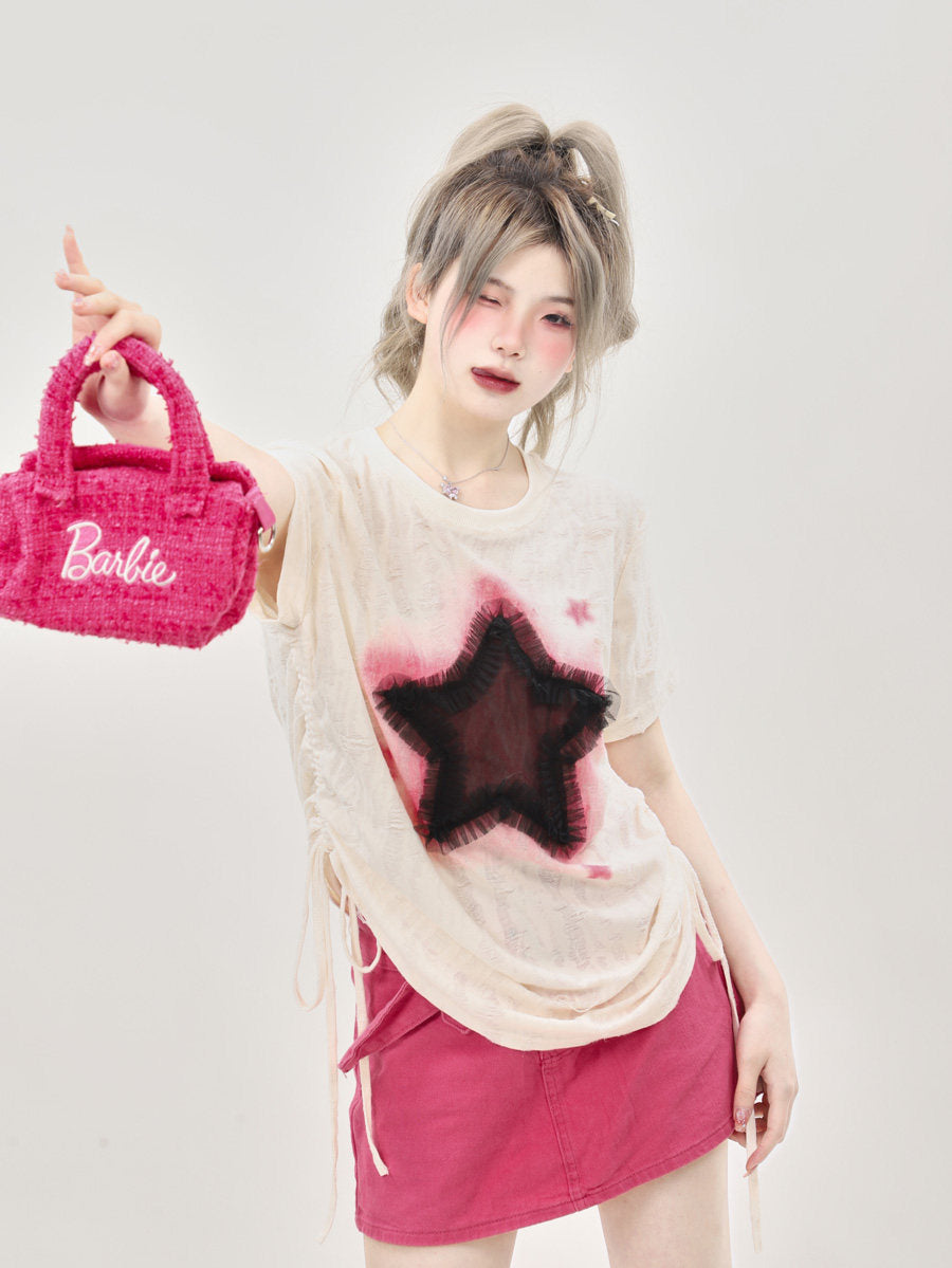 Distressed Star Graphic Grunge Gray T-Shirt