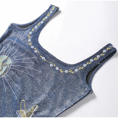 Celestial Beaded Butterfly Navy Mini Slit Dress