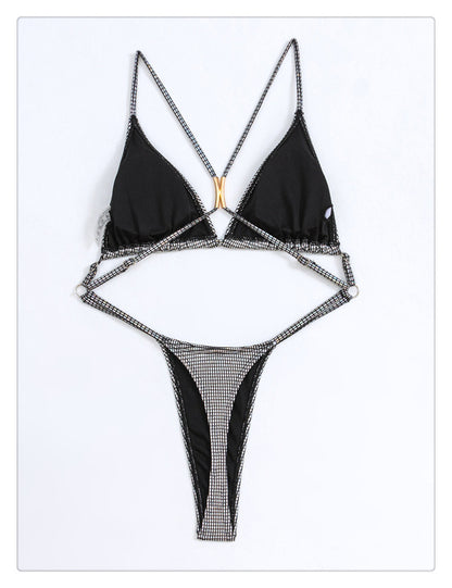Silver Metallic Monokini Cut-Out High Leg Swimsuit