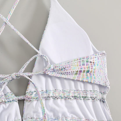 Metallic Holographic Snakeskin Cut-Out Swimsuit