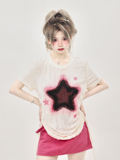 Distressed Star Graphic Grunge Gray T-Shirt