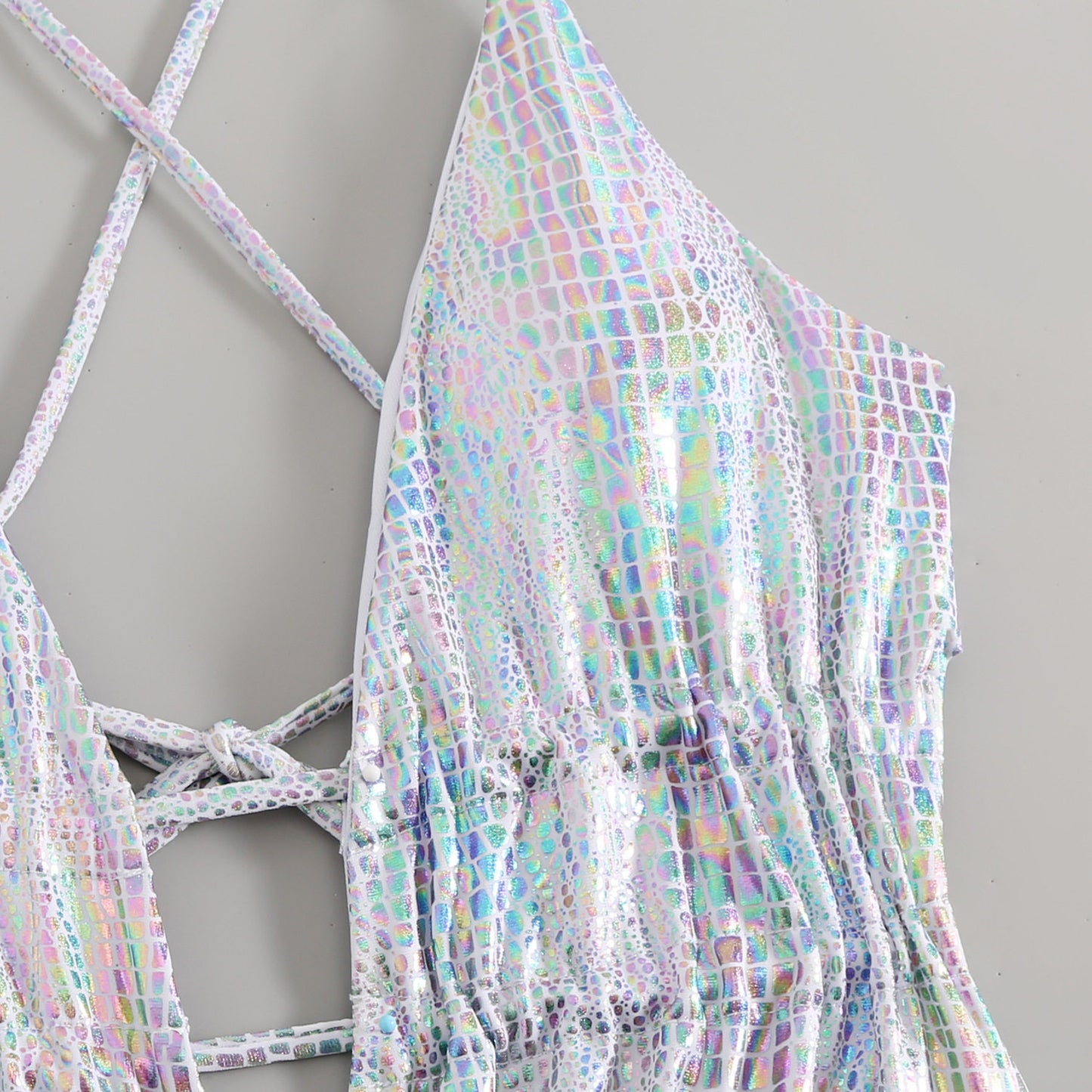 Metallic Holographic Snakeskin Cut-Out Swimsuit