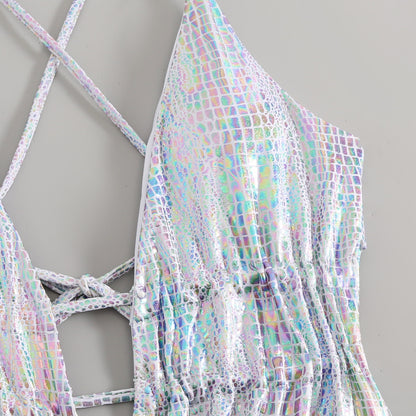 Metallic Holographic Snakeskin Cut-Out Swimsuit