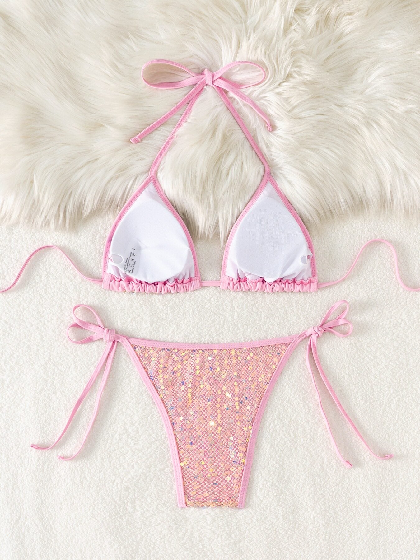 White Sequin Sparkle Halter Bikini Set