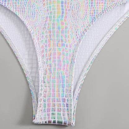 Metallic Holographic Snakeskin Cut-Out Swimsuit