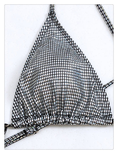Silver Metallic Monokini Cut-Out High Leg Swimsuit
