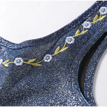 Celestial Beaded Butterfly Navy Mini Slit Dress