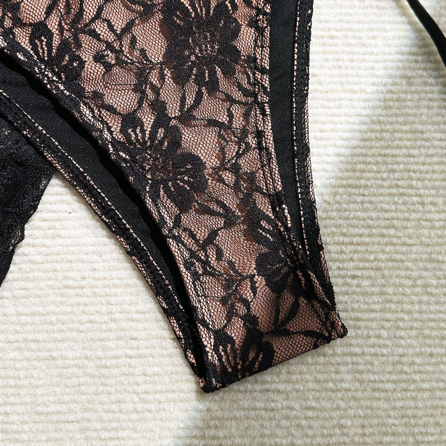 Floral Lace 3-Piece Bikini Set with Matching Sarong