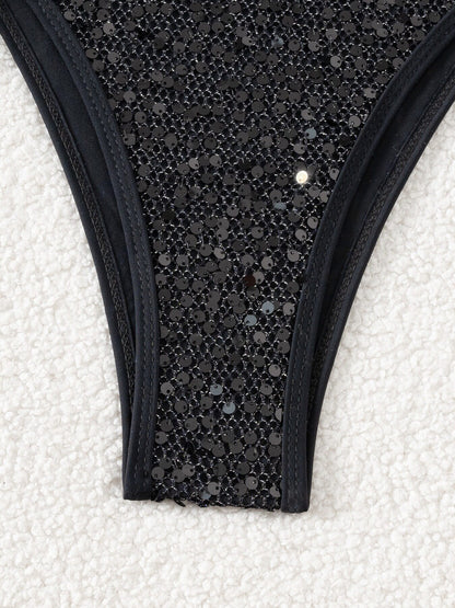 White Sequin Sparkle Halter Bikini Set