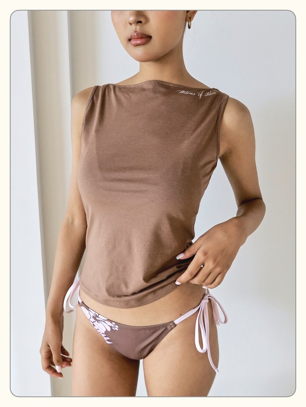 Mauve Hibiscus Floral Print Side Tie Bikini Set