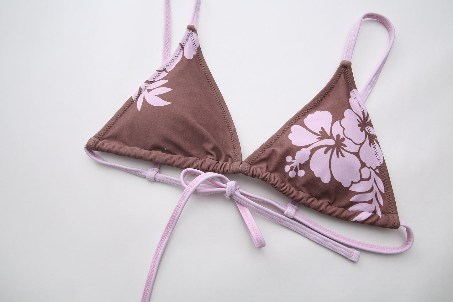 Mauve Hibiscus Floral Print Side Tie Bikini Set