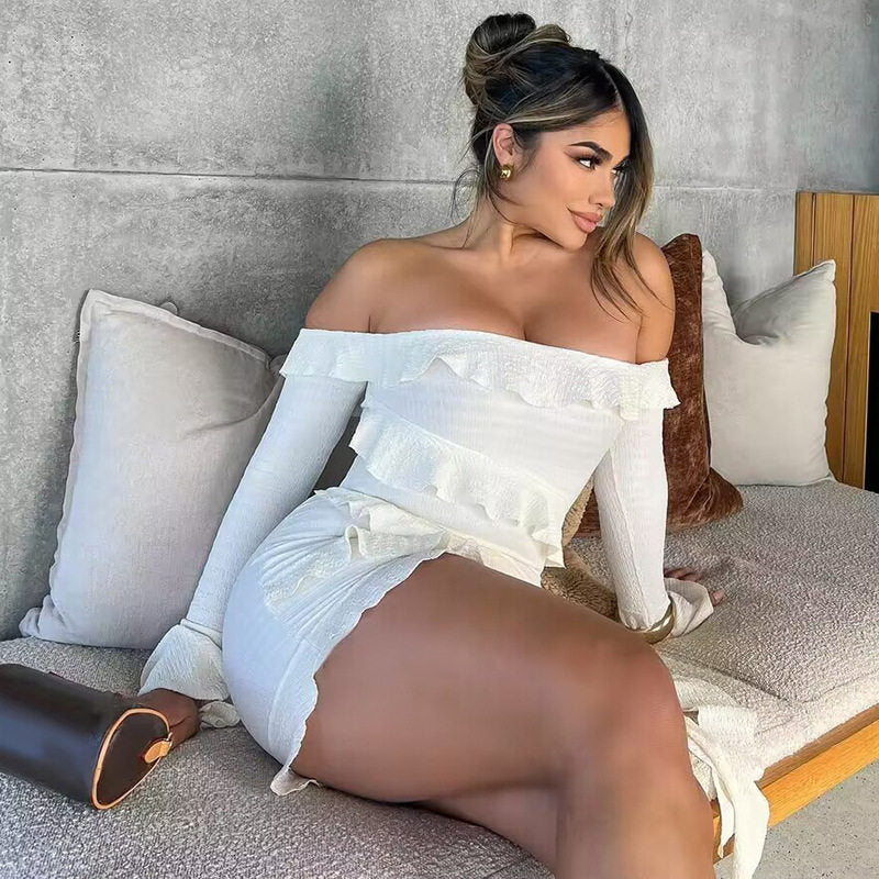 Off-Shoulder Ruffle Mini Dress with Long Sleeves