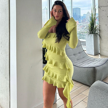 Off-Shoulder Ruffle Mini Dress with Long Sleeves