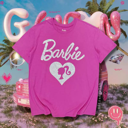 Barbie Heart Logo Pink Glitter Graphic T-Shirt
