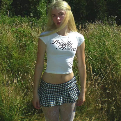 Locally Hated Script Graphic White Crop Top Tee