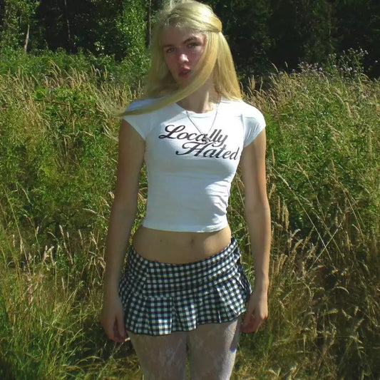 Locally Hated Script Graphic White Crop Top Tee