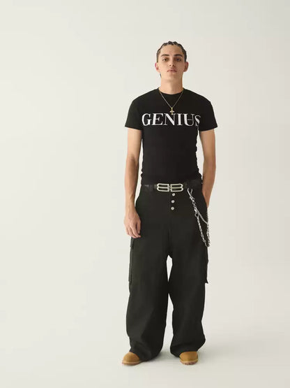 Genius Bold Graphic Print Black Slim Fit T-Shirt
