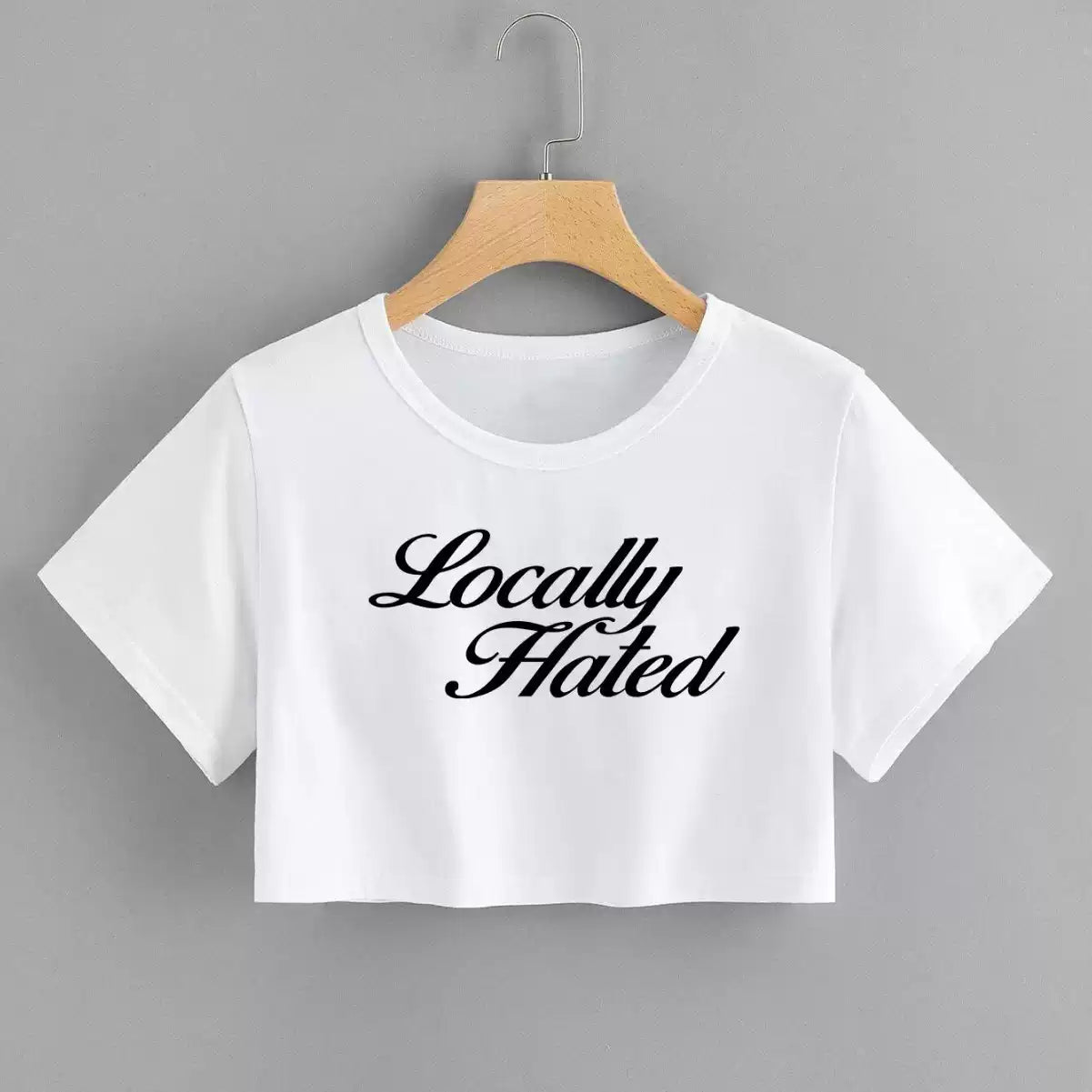 Locally Hated Script Graphic White Crop Top Tee