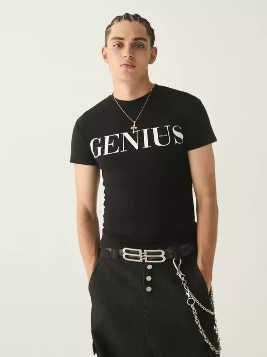 Genius Bold Graphic Print Black Slim Fit T-Shirt