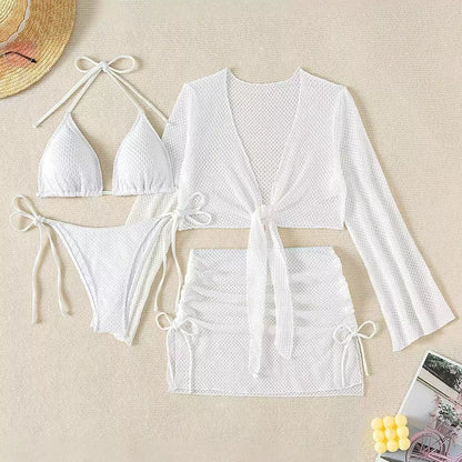 White Mesh Tie-Front Top and Mini Skirt Cover-Up