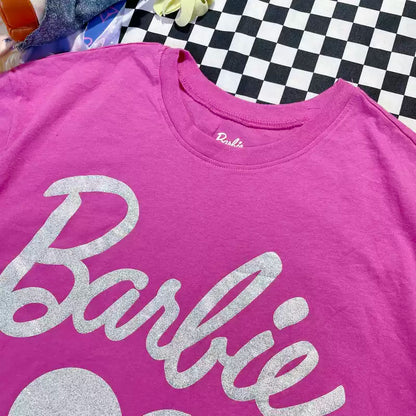 Barbie Heart Logo Pink Glitter Graphic T-Shirt
