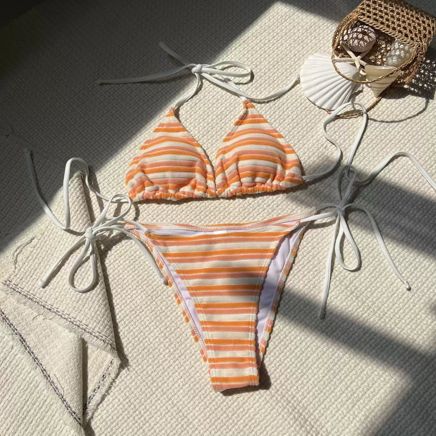 Colorful Striped Tie-Side Triangle Bikini Set