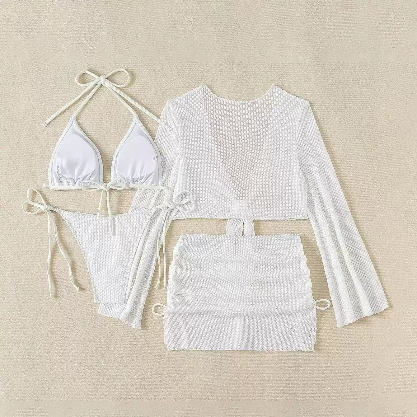 White Mesh Tie-Front Top and Mini Skirt Cover-Up