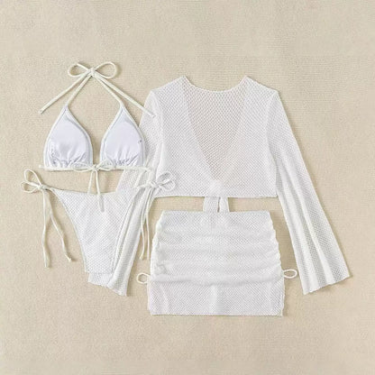 White Mesh Tie-Front Top and Mini Skirt Cover-Up
