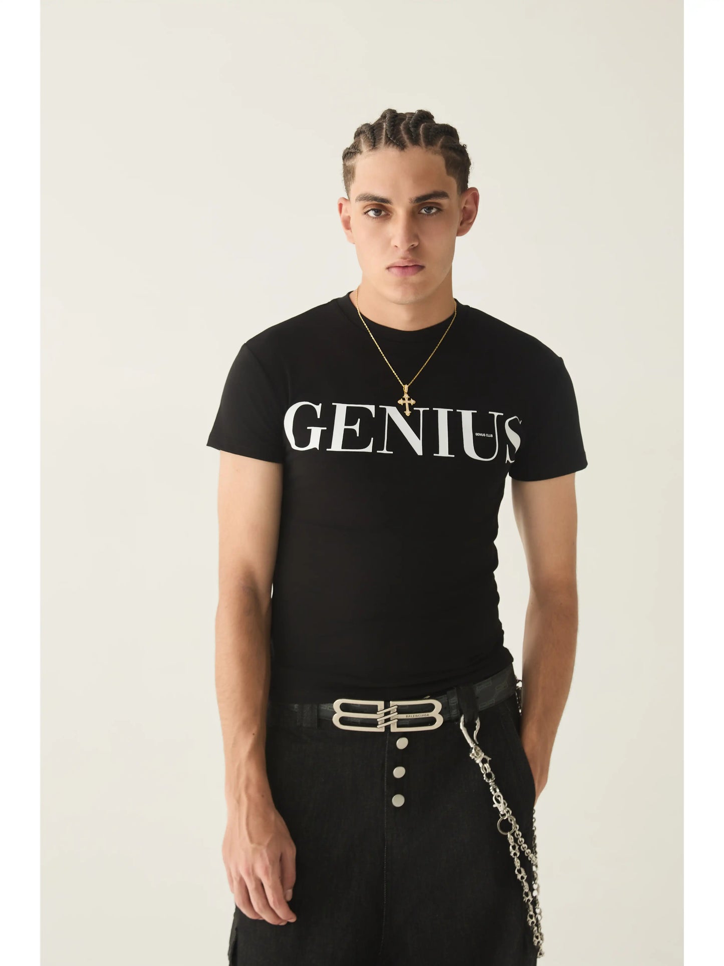 Genius Bold Graphic Print Black Slim Fit T-Shirt
