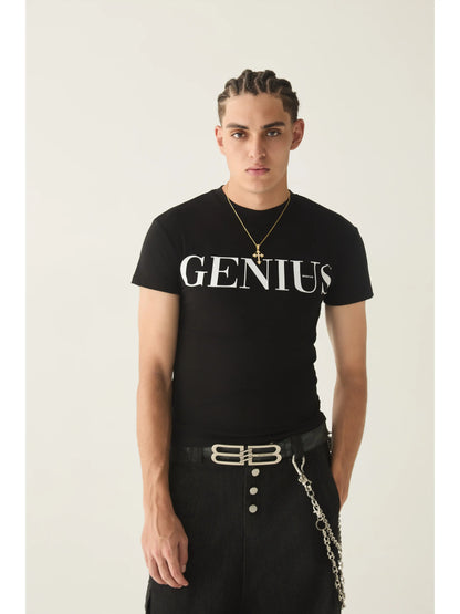 Genius Bold Graphic Print Black Slim Fit T-Shirt
