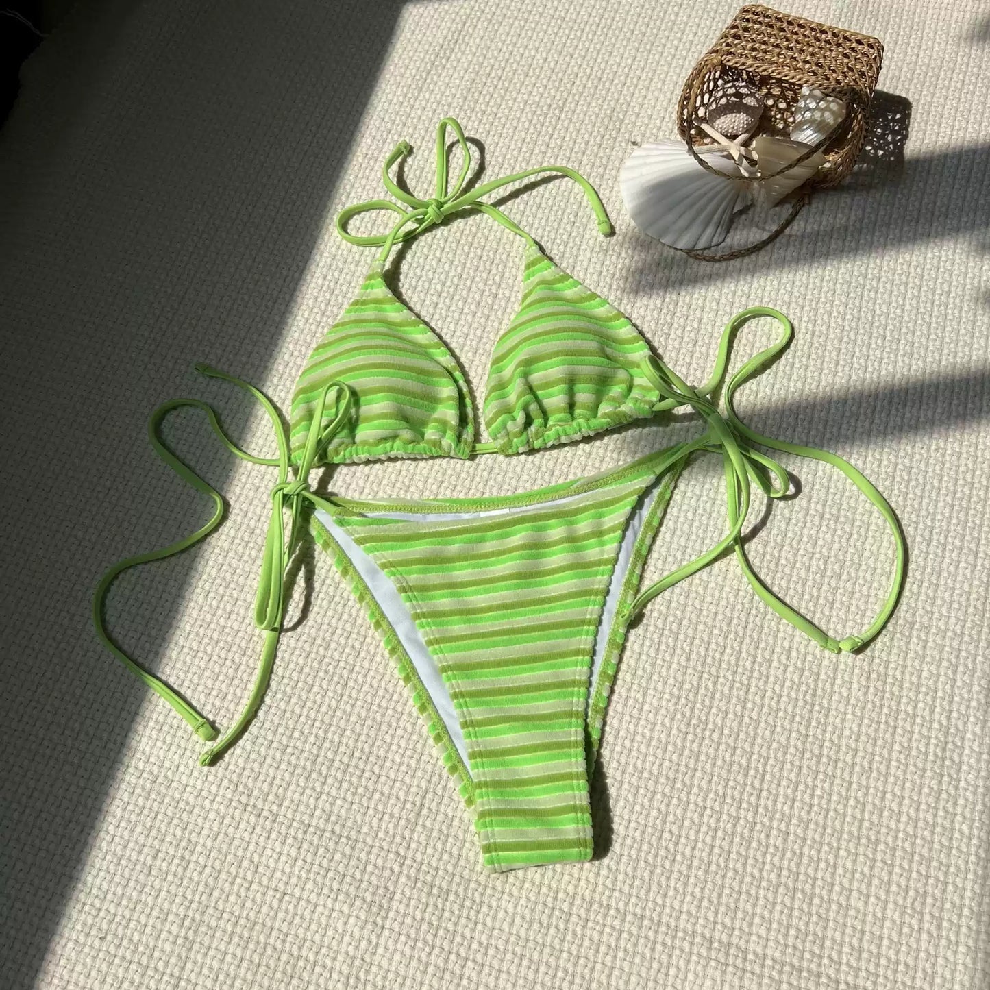 Colorful Striped Tie-Side Triangle Bikini Set