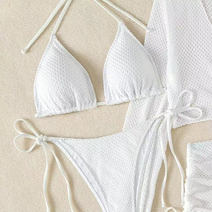 White Mesh Tie-Front Top and Mini Skirt Cover-Up