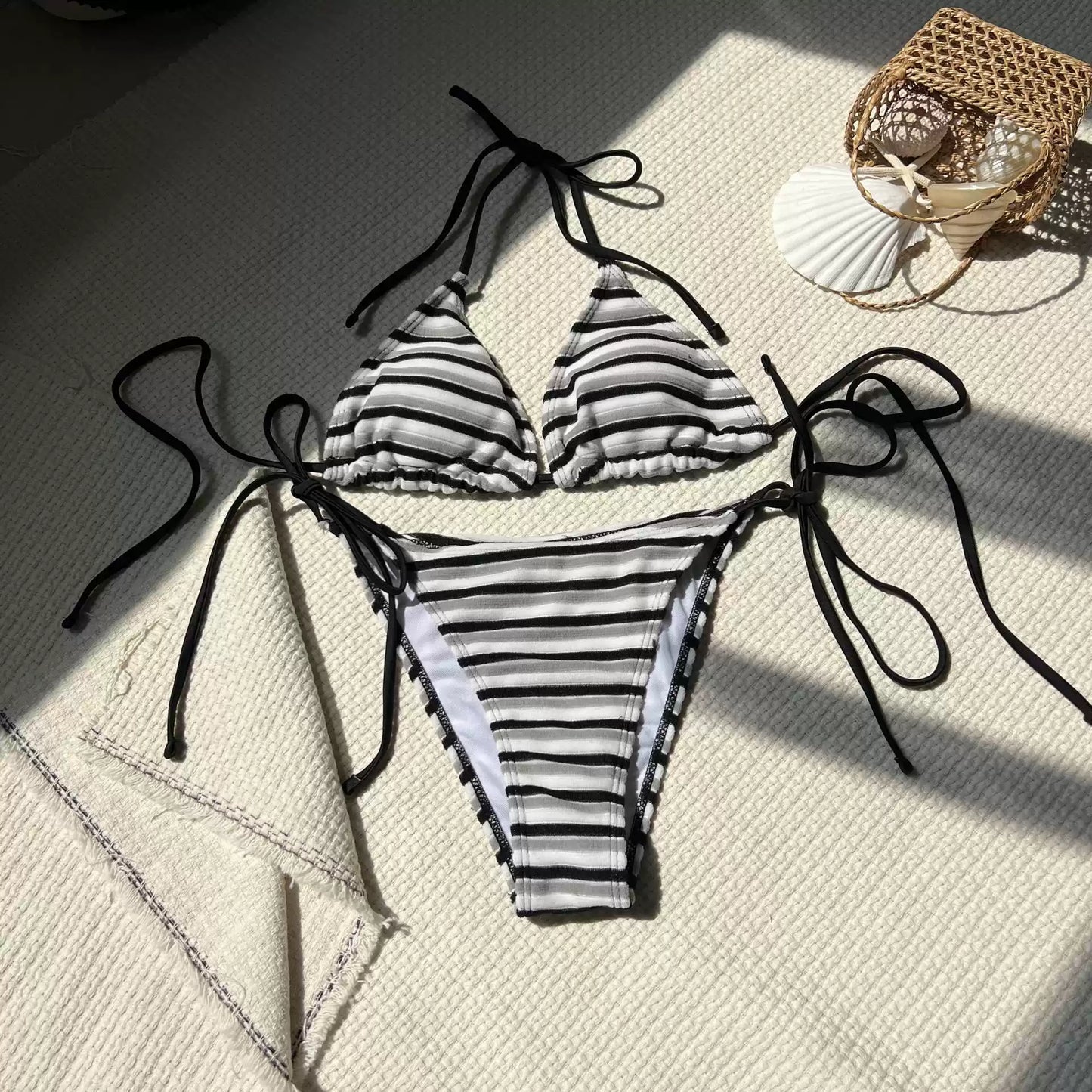 Colorful Striped Tie-Side Triangle Bikini Set