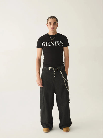 Genius Bold Graphic Print Black Slim Fit T-Shirt