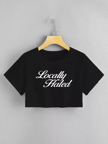 Locally Hated Script Graphic White Crop Top Tee